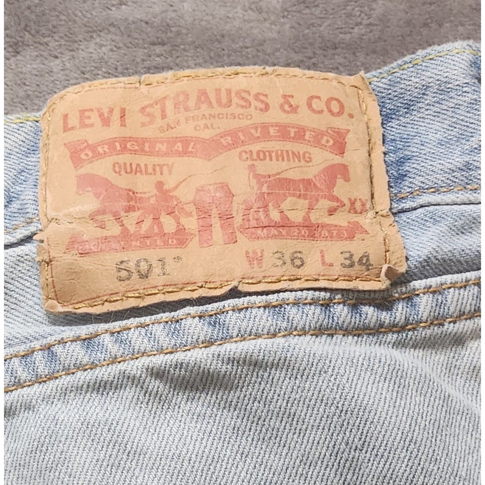 Levis 501 Jeans Mens 36x34Blue Button Fly Original Straight Light Waah Denim VTG - Picture 5 of 10